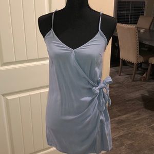 Baby blue spaghetti wrap around dress